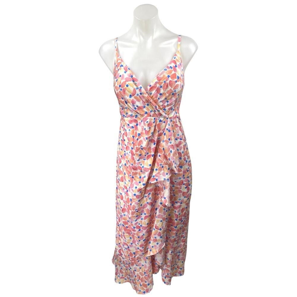 Coco Multicolor Floral Sleeveless Ruffle Cami Camisole Tank Midi Sheath Dress L